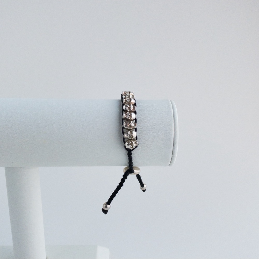 Skeleton Skull Friendship Charm Rope Bracelet Black and Silver Adjustable Unisex